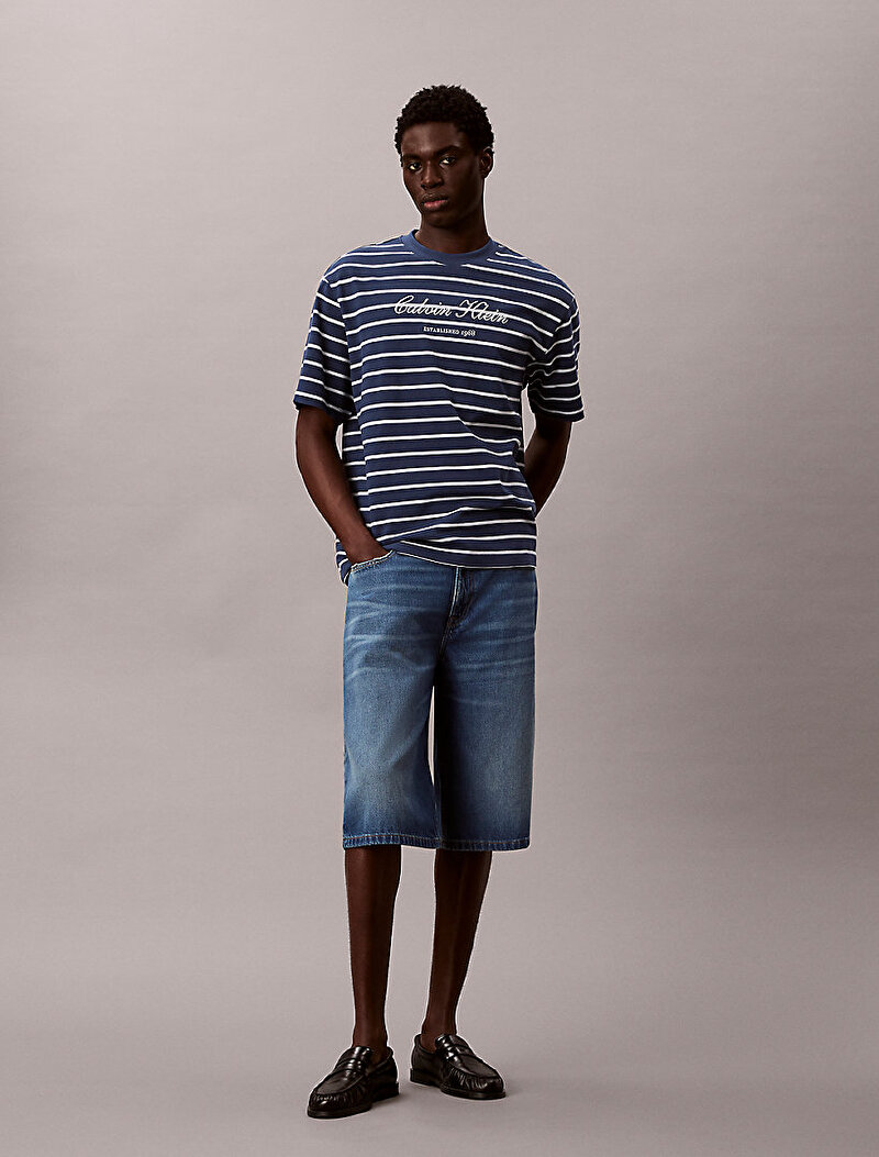 Calvin Klein Lacivert Renkli Erkek Stripe Casual T-shirt