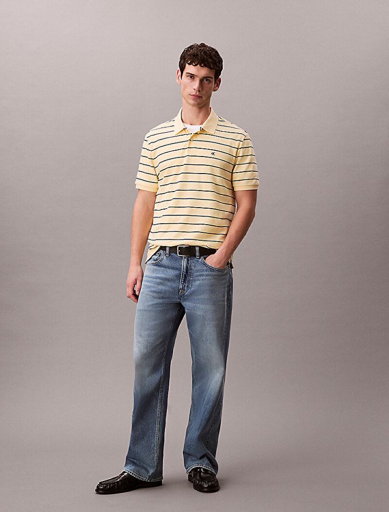 Calvin Klein Sarı Renkli Erkek Striped Pique Polo T-shirt