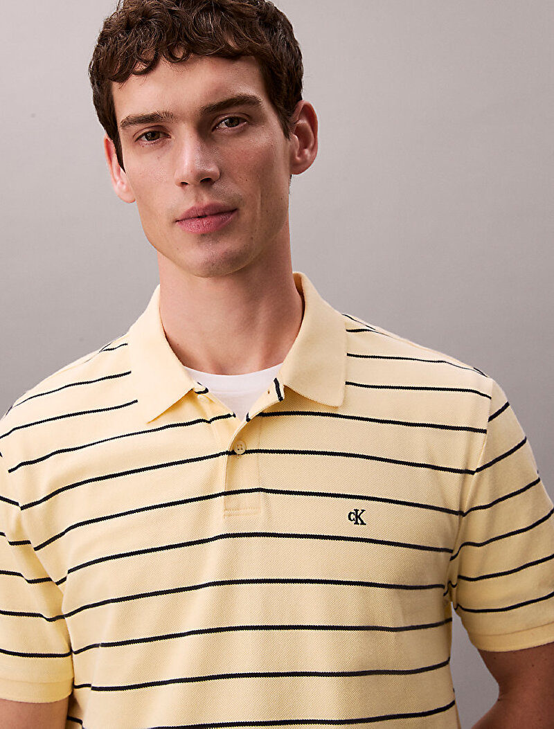 Calvin Klein Sarı Renkli Erkek Striped Pique Polo T-shirt