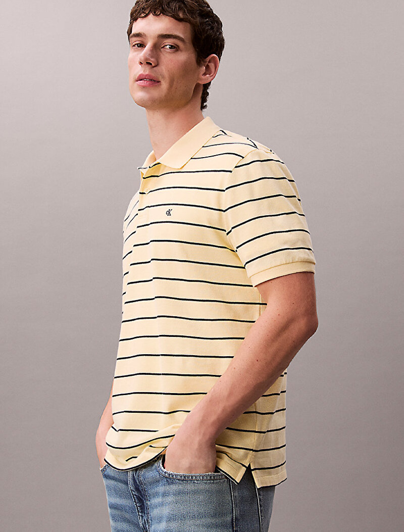 Calvin Klein Sarı Renkli Erkek Striped Pique Polo T-shirt