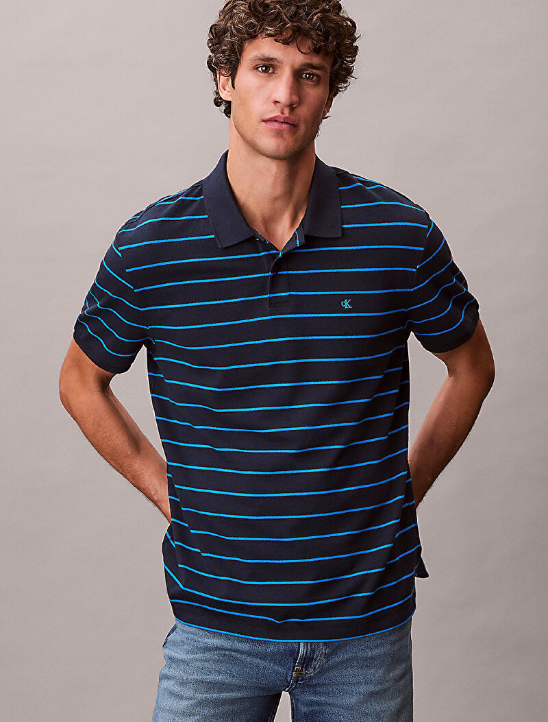 Calvin Klein Lacivert Renkli Erkek Striped Pique Polo T-shirt