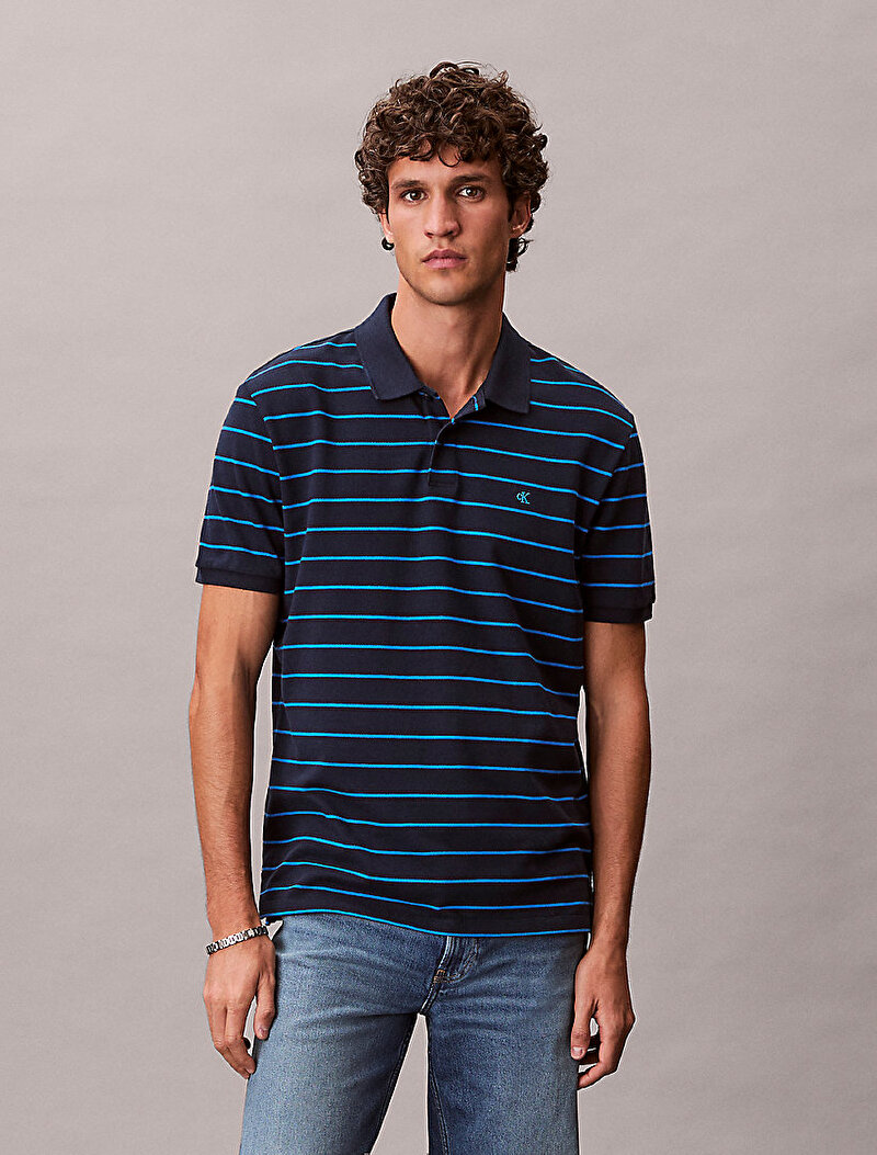 Calvin Klein Lacivert Renkli Erkek Striped Pique Polo T-shirt