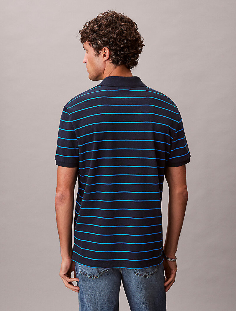 Calvin Klein Lacivert Renkli Erkek Striped Pique Polo T-shirt