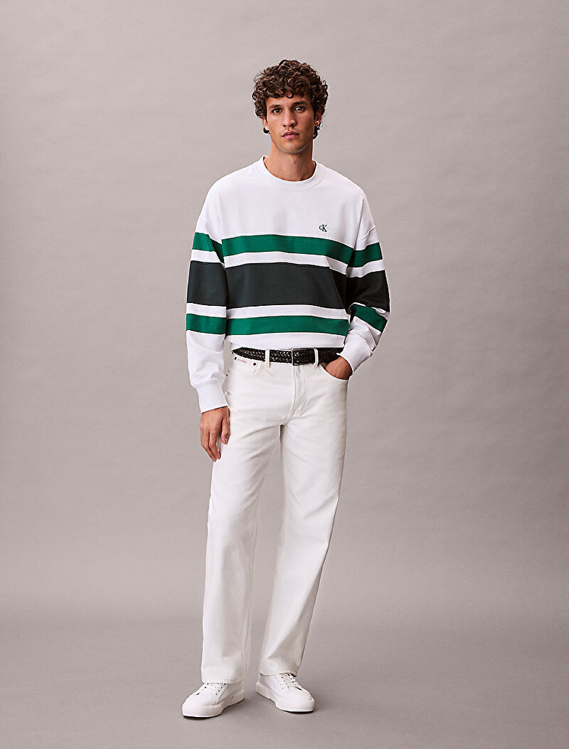 Calvin Klein Beyaz Renkli Erkek Premium Terry Sweatshirt