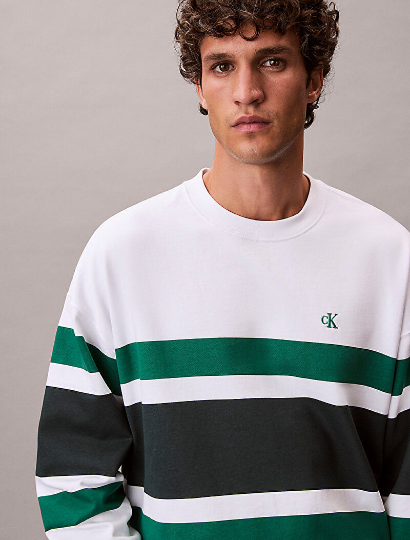 Calvin Klein Beyaz Renkli Erkek Premium Terry Sweatshirt
