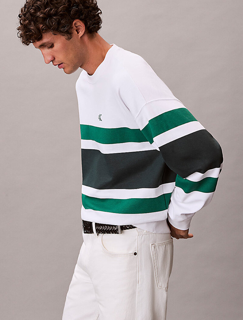 Calvin Klein Beyaz Renkli Erkek Premium Terry Sweatshirt