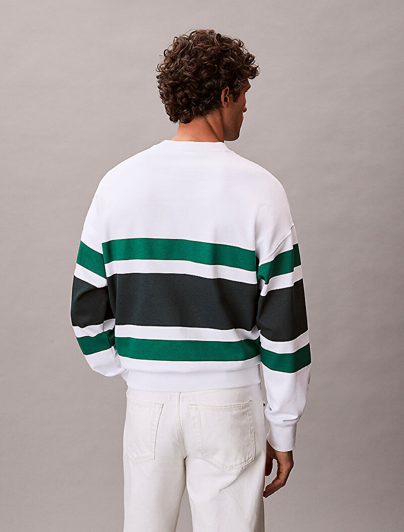 Calvin Klein Beyaz Renkli Erkek Premium Terry Sweatshirt
