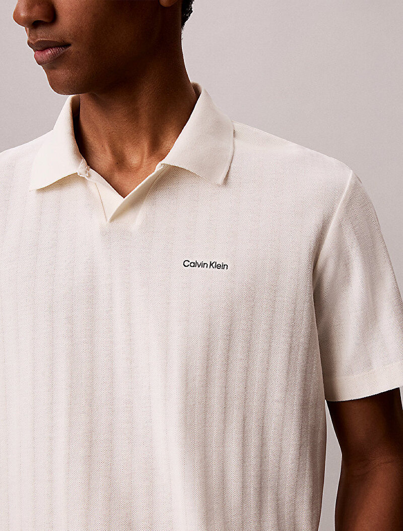 Calvin Klein Beyaz Renkli Erkek Easy Vertical Polo T-shirt