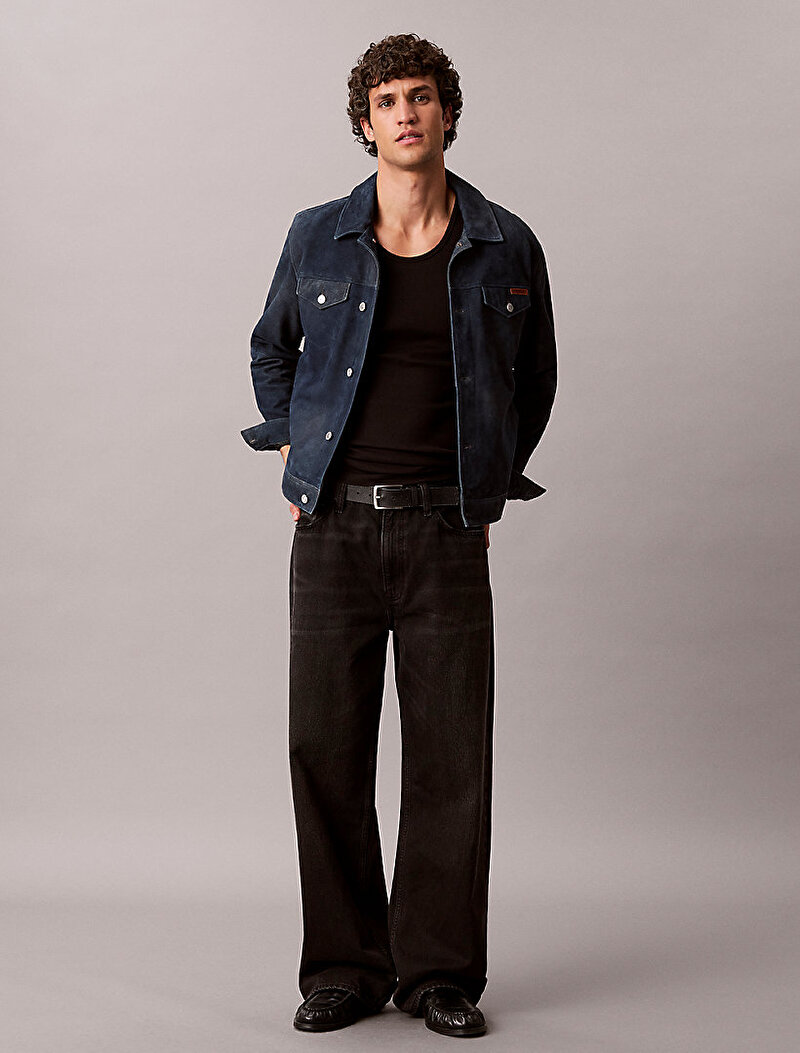 Calvin Klein Mavi Renkli Erkek Suede 90s Trucker Denim Ceket
