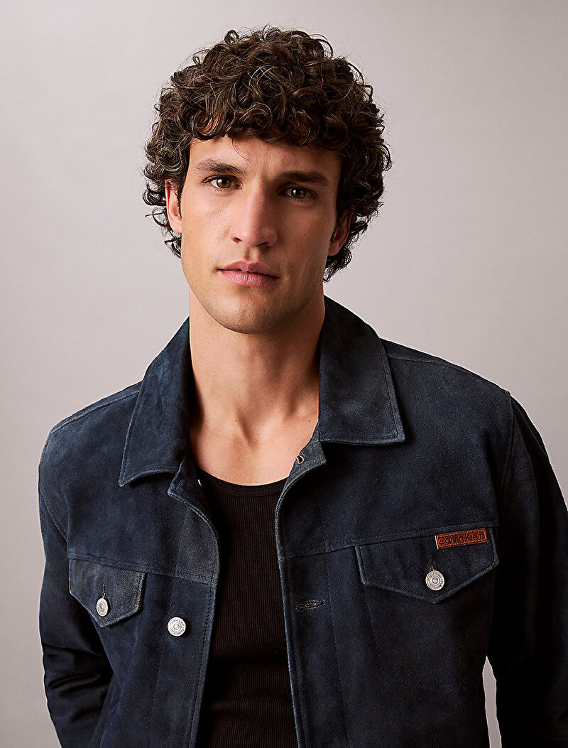 Calvin Klein Mavi Renkli Erkek Suede 90s Trucker Denim Ceket