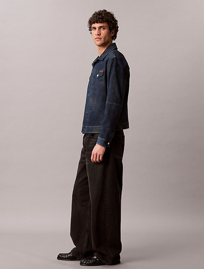 Calvin Klein Mavi Renkli Erkek Suede 90s Trucker Denim Ceket