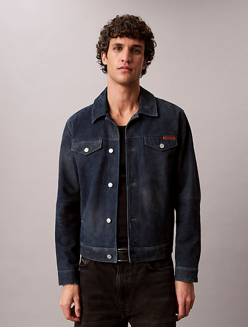 Calvin Klein Mavi Renkli Erkek Suede 90s Trucker Denim Ceket