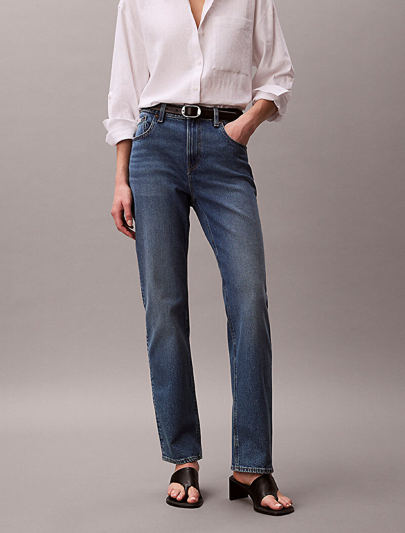 Calvin Klein Mavi Renkli Kadın High Rise Straight Jean Pantolon