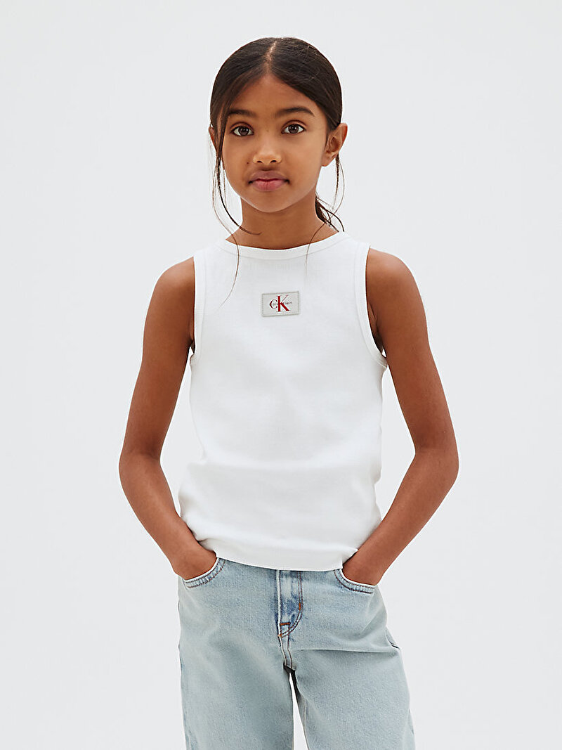 Calvin Klein Beyaz Renkli Kız Çocuk Mini Me Rib Tank Top