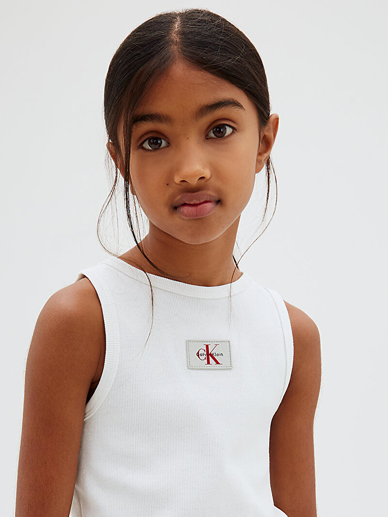 Calvin Klein Beyaz Renkli Kız Çocuk Mini Me Rib Tank Top