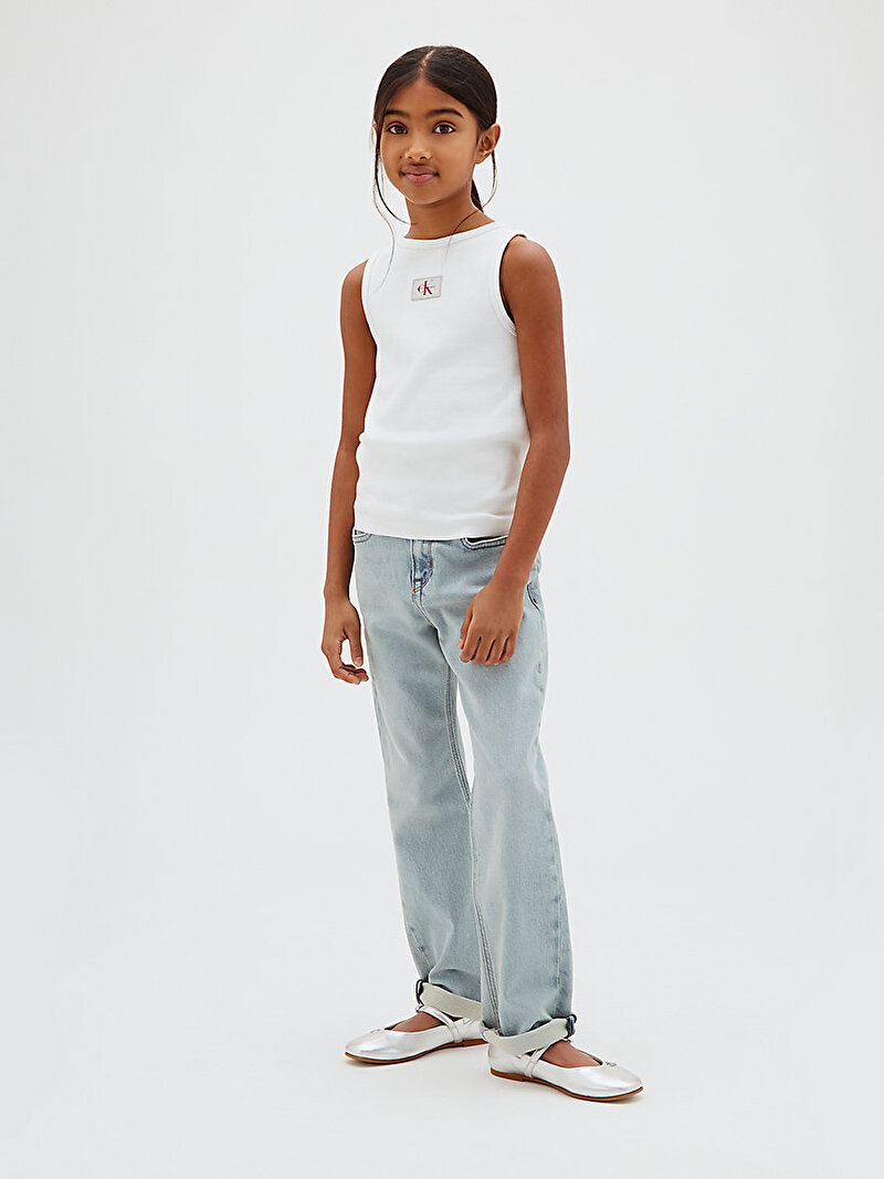 Calvin Klein Beyaz Renkli Kız Çocuk Mini Me Rib Tank Top