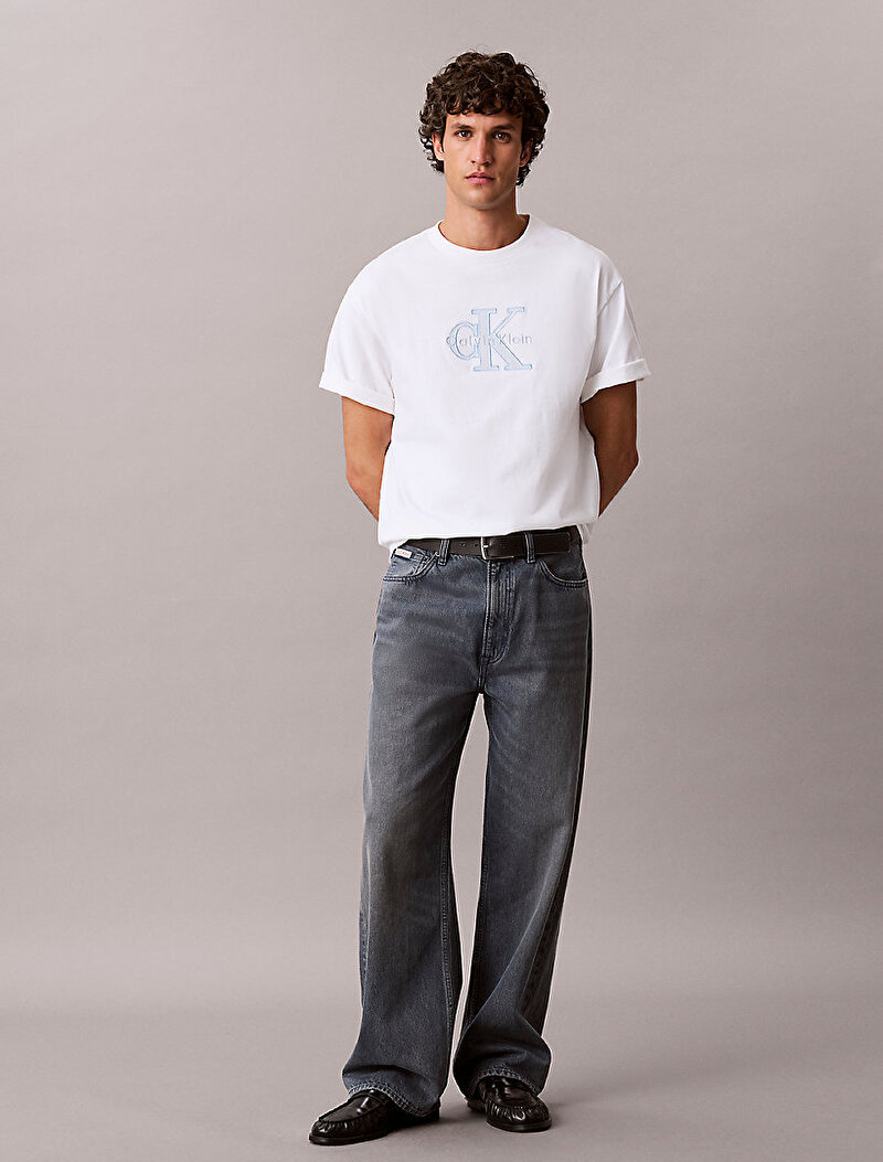 Erkek Baggy Blue Ash Stone Jean Pantolon