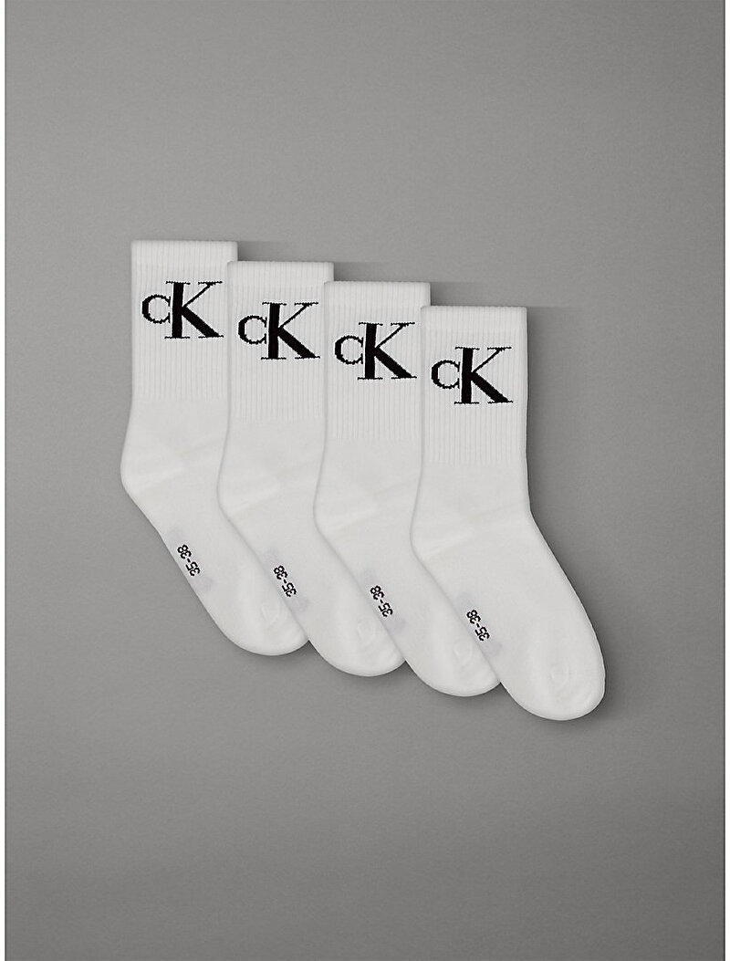 Calvin Klein Beyaz Renkli Kadın CKJ 4'lü Paket Çorap