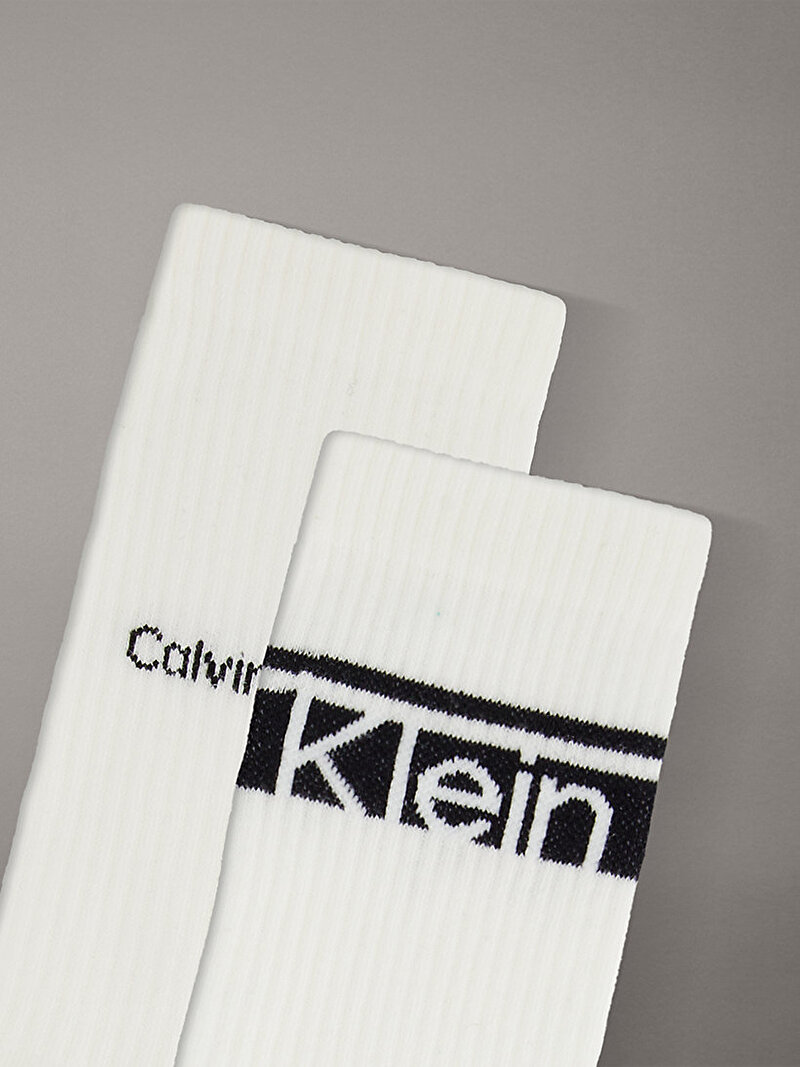 Calvin Klein Beyaz Renkli Erkek CK 2'li Paket Logo Çorap