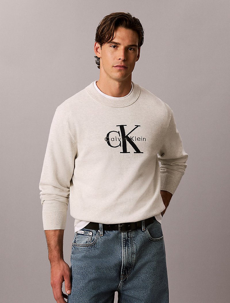 Calvin Klein Gri Renkli Erkek Cotton Kazak