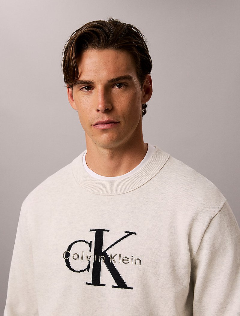 Calvin Klein Gri Renkli Erkek Cotton Kazak