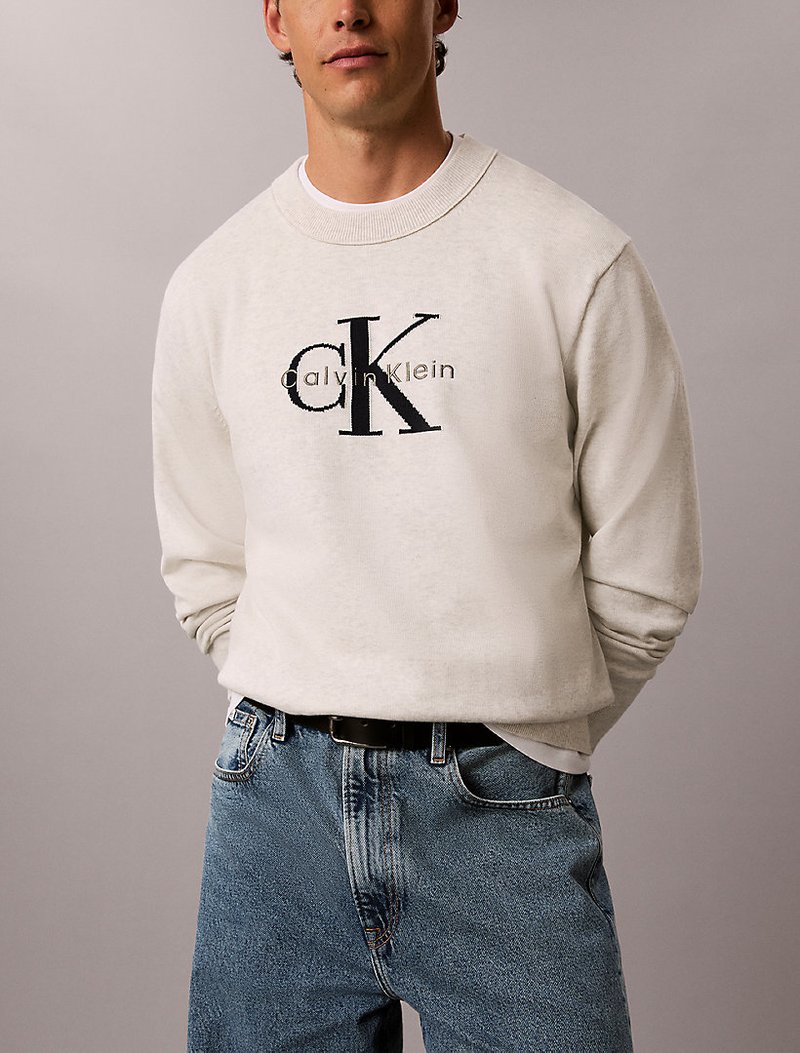 Calvin Klein Gri Renkli Erkek Cotton Kazak