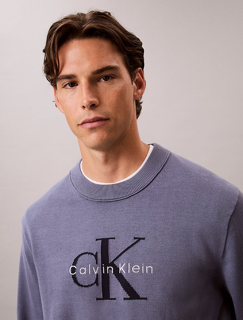 Calvin Klein Mavi Renkli Erkek Cotton Kazak