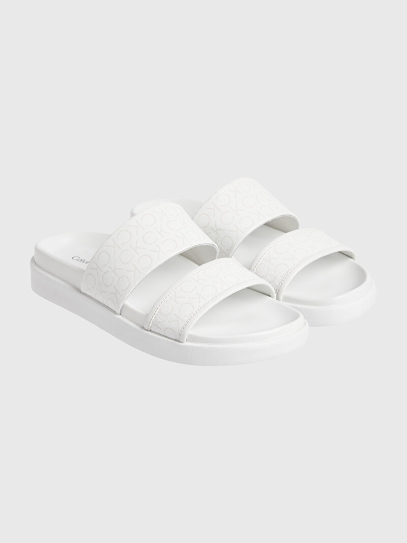 Calvin Klein Beyaz Renkli Kadın Flat Slide Terlik