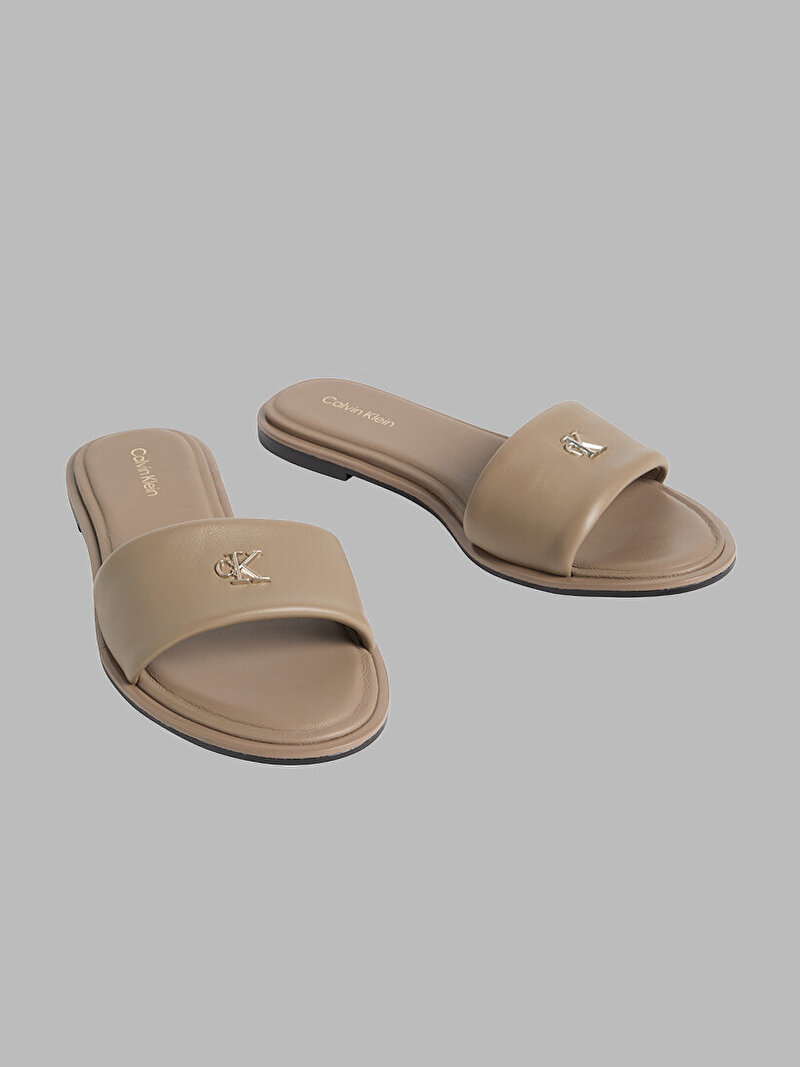 Calvin Klein Bej Renkli Kadın Round Flat Sandalet