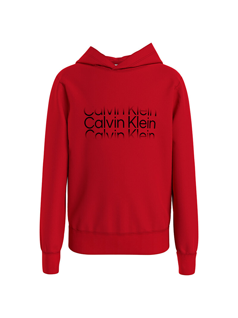 Calvin Klein Kırmızı Renkli Erkek Çocuk Institutional Logo Kırmızı Sweatshirt