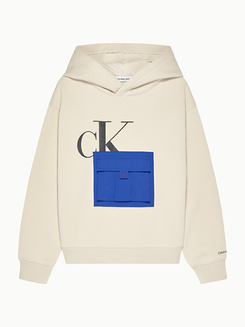 Calvin Klein Ekru Renkli Erkek Çocuk Mix Media Color Block Sweatshirt