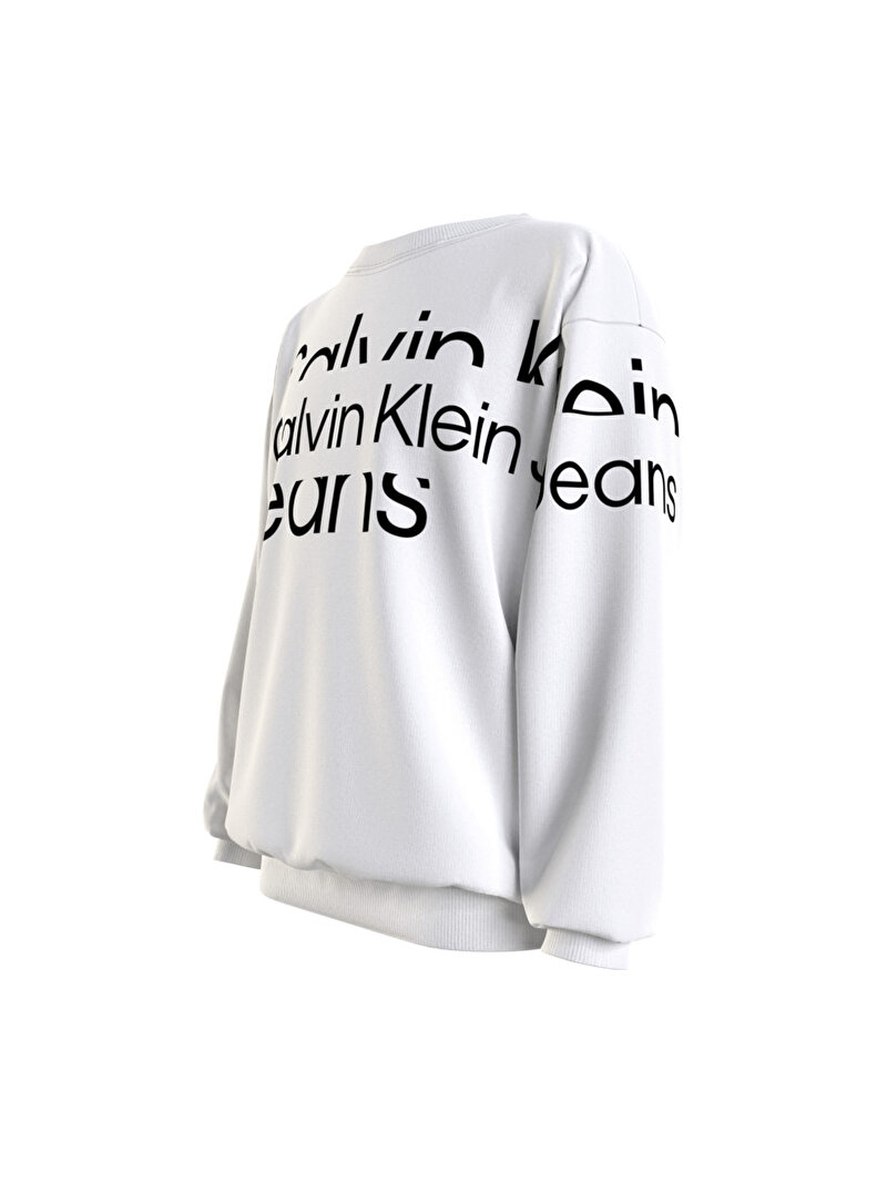 Calvin Klein Beyaz Renkli Erkek Çocuk Blown Up Logo Sweatshirt