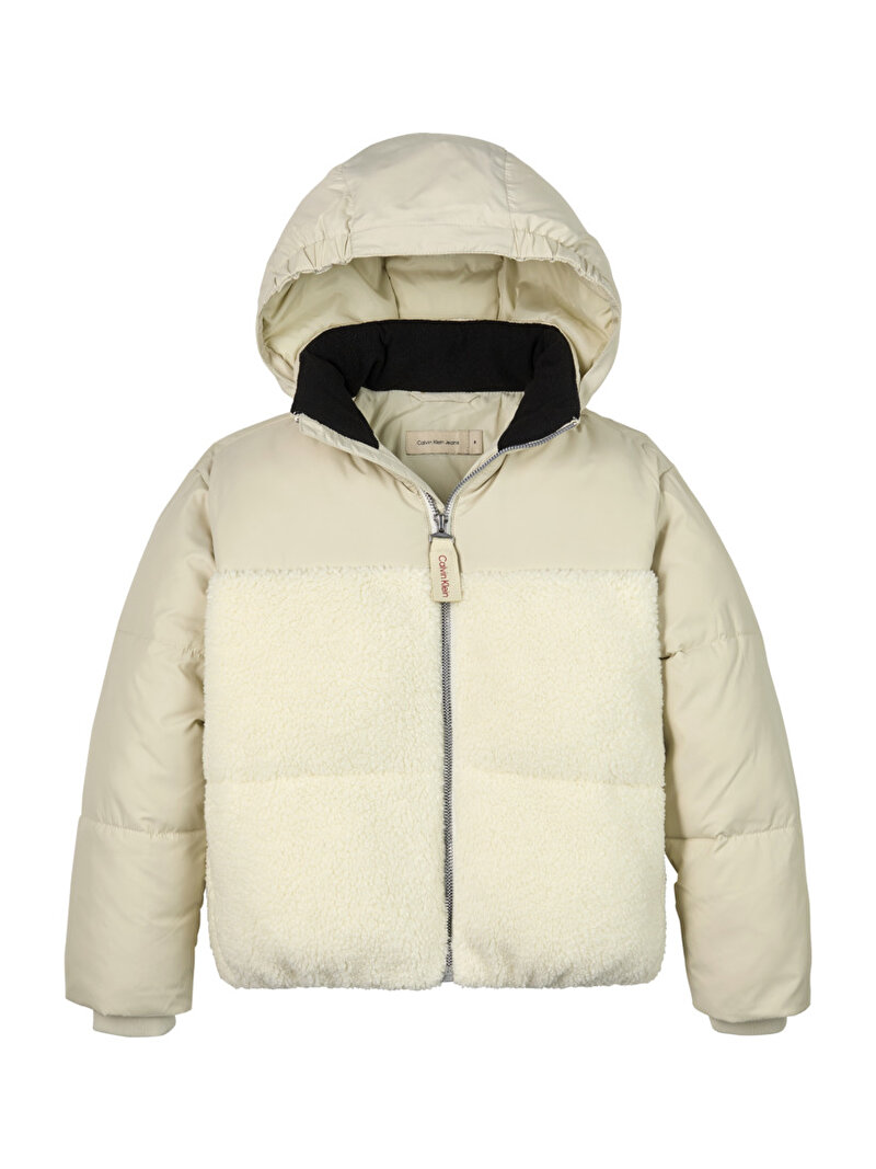 Calvin Klein Ekru Renkli Erkek Çocuk Mix Media Teddy Puffer Mont