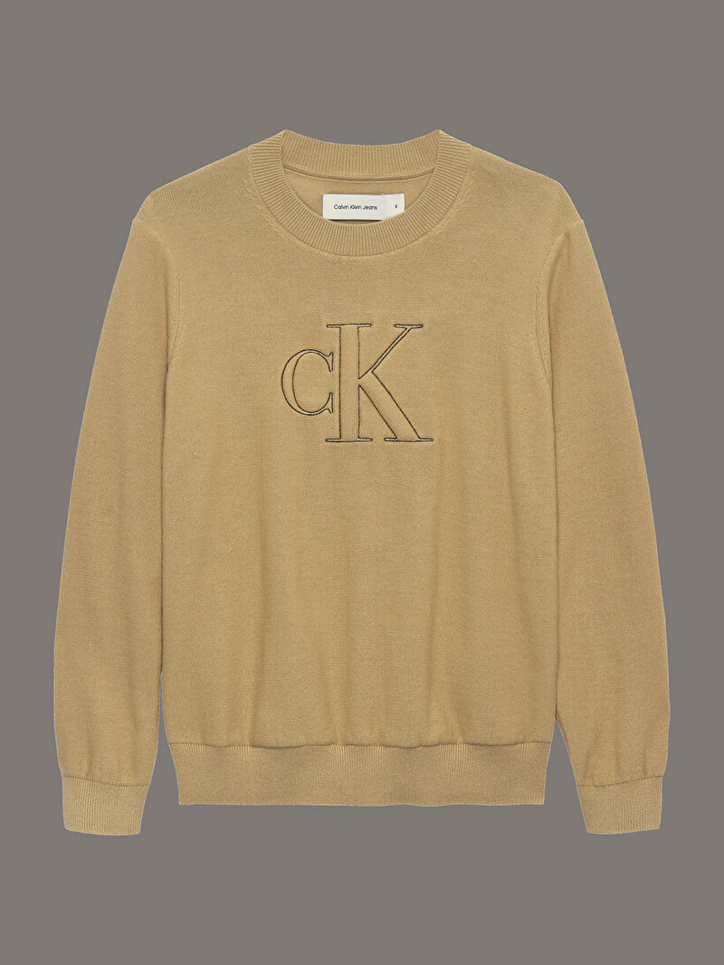 Calvin Klein Bej Renkli Erkek Çocuk Quilted Monogram Kazak