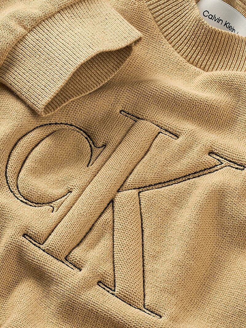 Calvin Klein Bej Renkli Erkek Çocuk Quilted Monogram Kazak