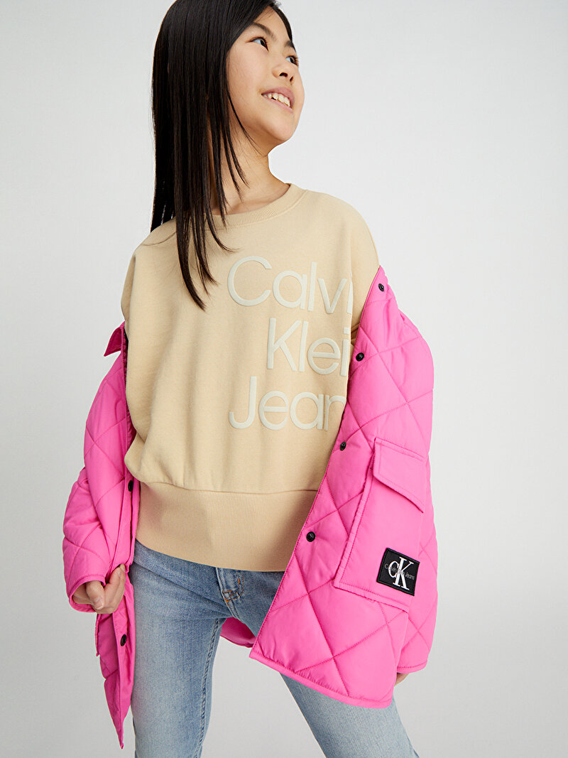 Calvin Klein Pembe Renkli Kız Çocuk Quilted Wide Overshirt Ceket
