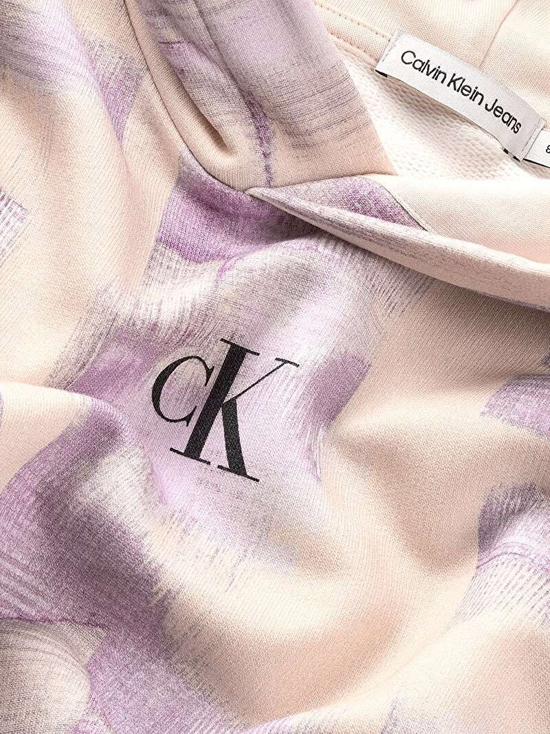 Calvin Klein Mor Renkli Kız Çocuk Brush Stroke Aop Hoodie Sweatshirt