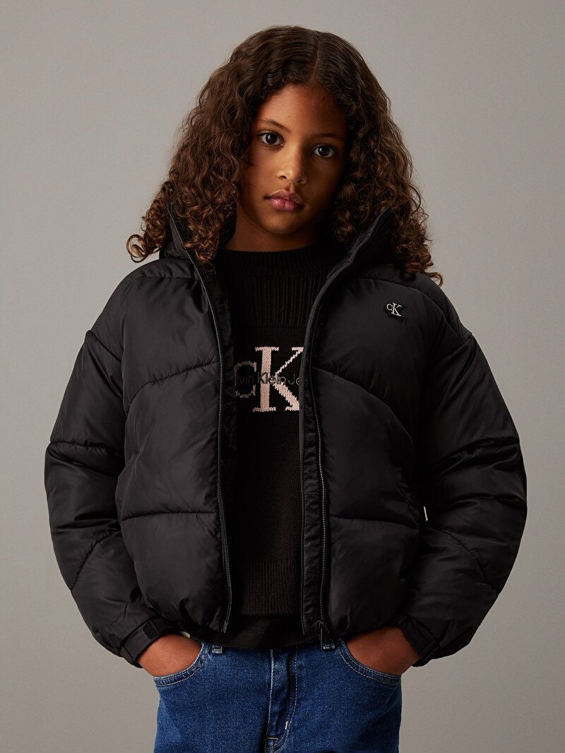 Calvin Klein Siyah Renkli Kız Çocuk Ck Short Puffer Mont