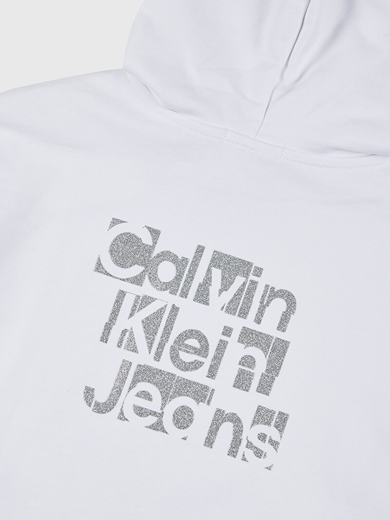 Calvin Klein Beyaz Renkli Kız Çocuk Metallic Ckj Back Logo Sweatshirt