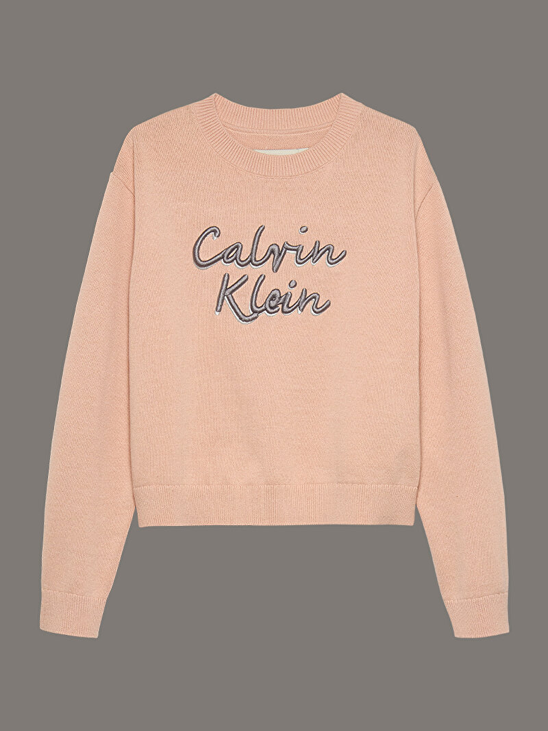 Calvin Klein Pembe Renkli Kız Çocuk Logo Metallic Sweatshirt