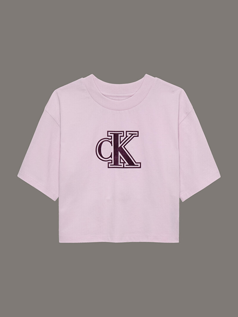 Calvin Klein Pembe Renkli Kız Çocuk Velvet Monogram Boxy T-shirt