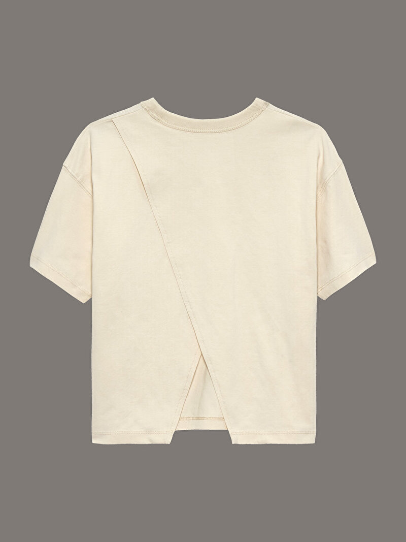 Calvin Klein Bej Renkli Kız Çocuk Folded Logo Label T-shirt