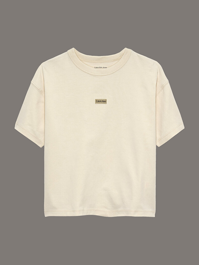 Calvin Klein Bej Renkli Kız Çocuk Folded Logo Label T-shirt