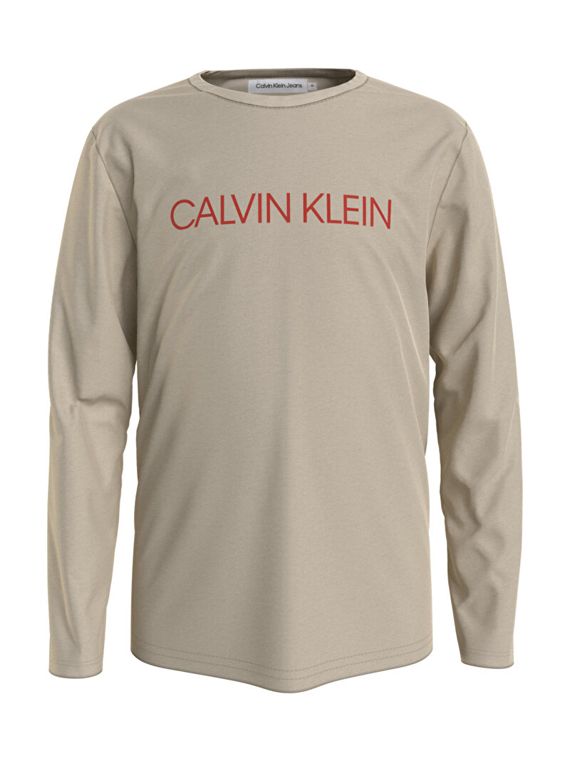Calvin Klein Bej Renkli Çocuk Unisex Institutional Logo Uzun Kollu T-Shirt