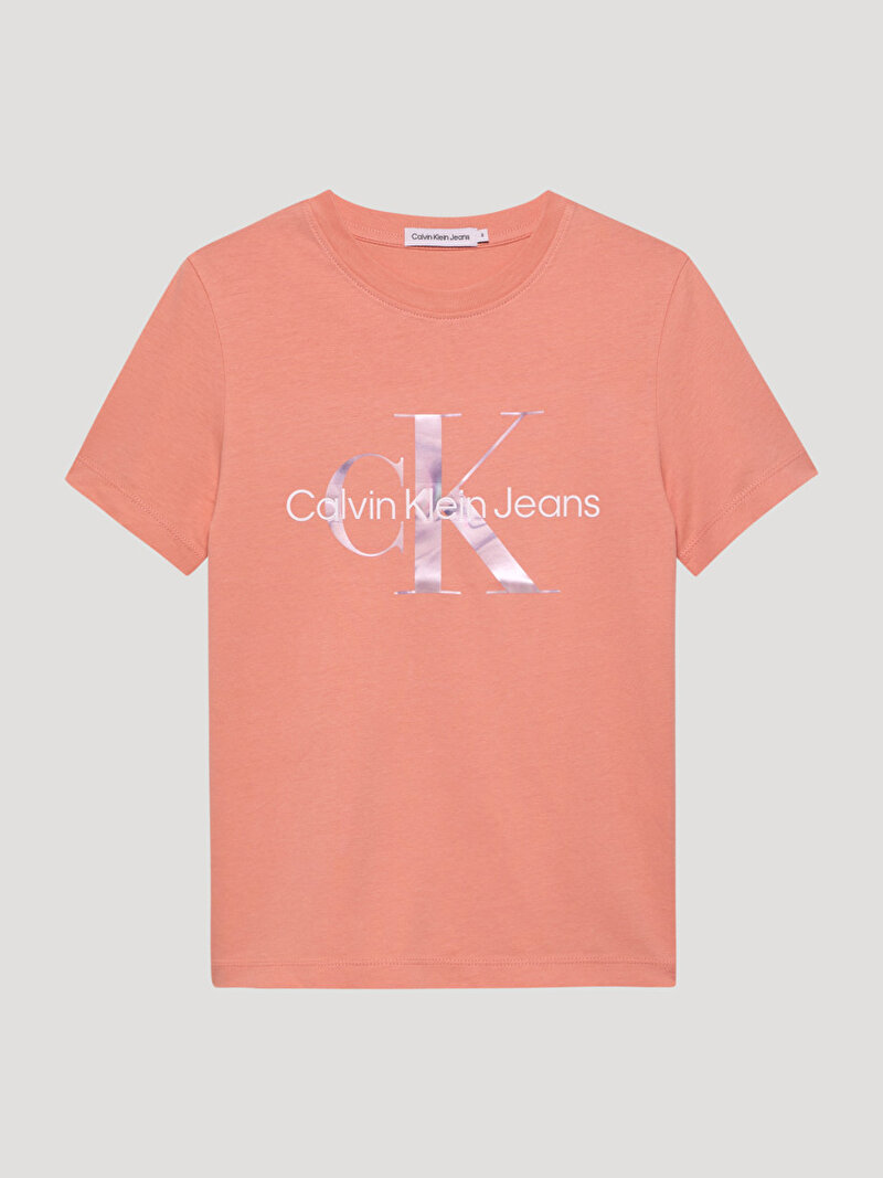 Calvin Klein Turuncu Renkli Kız Çocuk Meta Minimal Monogram T-Shirt