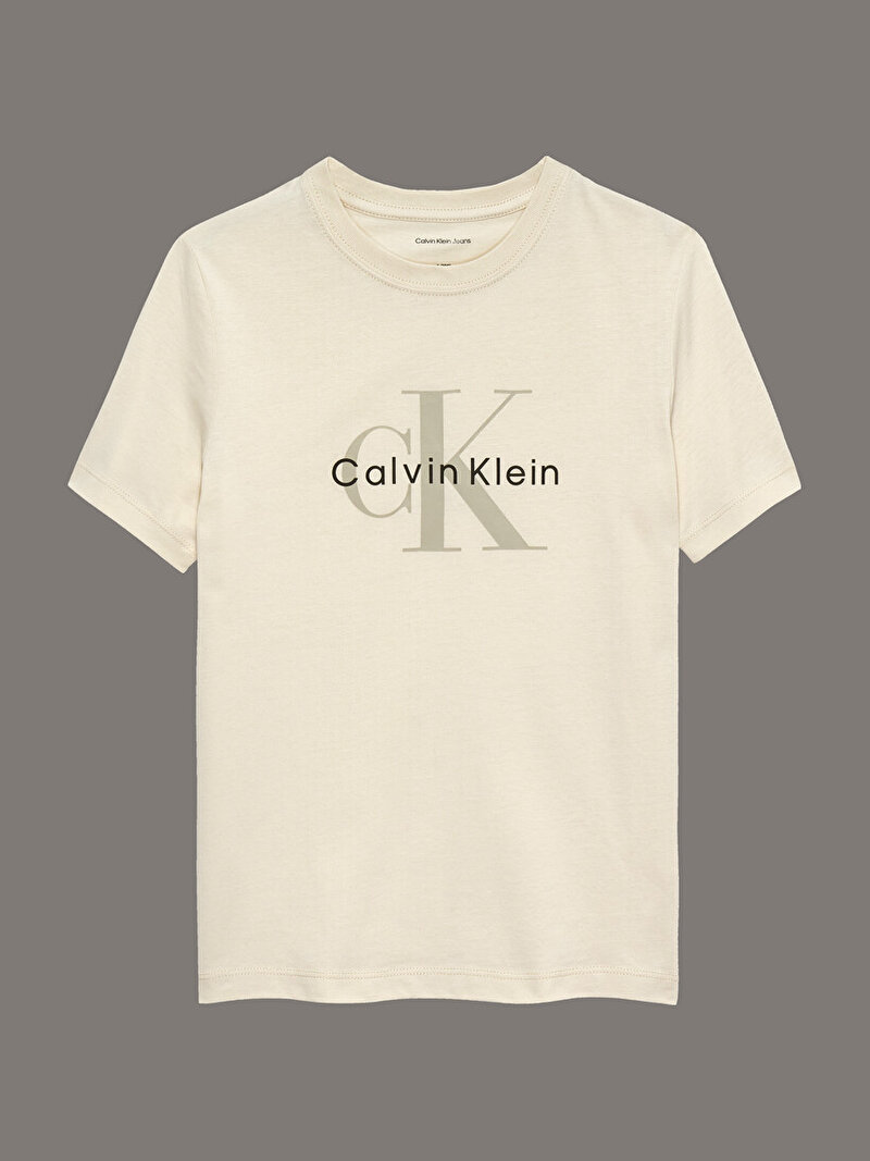 Calvin Klein Bej Renkli Çocuk Unisex CK Monogram T-shirt