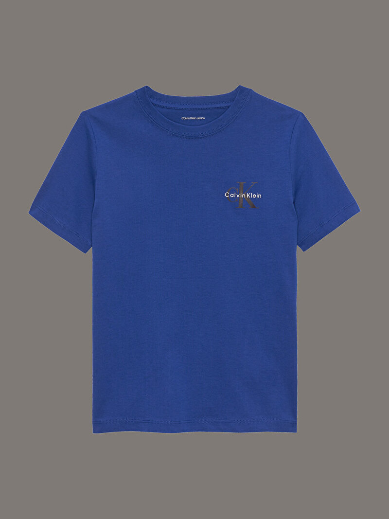 Calvin Klein Mavi Renkli Çocuk Unisex Chest Monologo T-shirt
