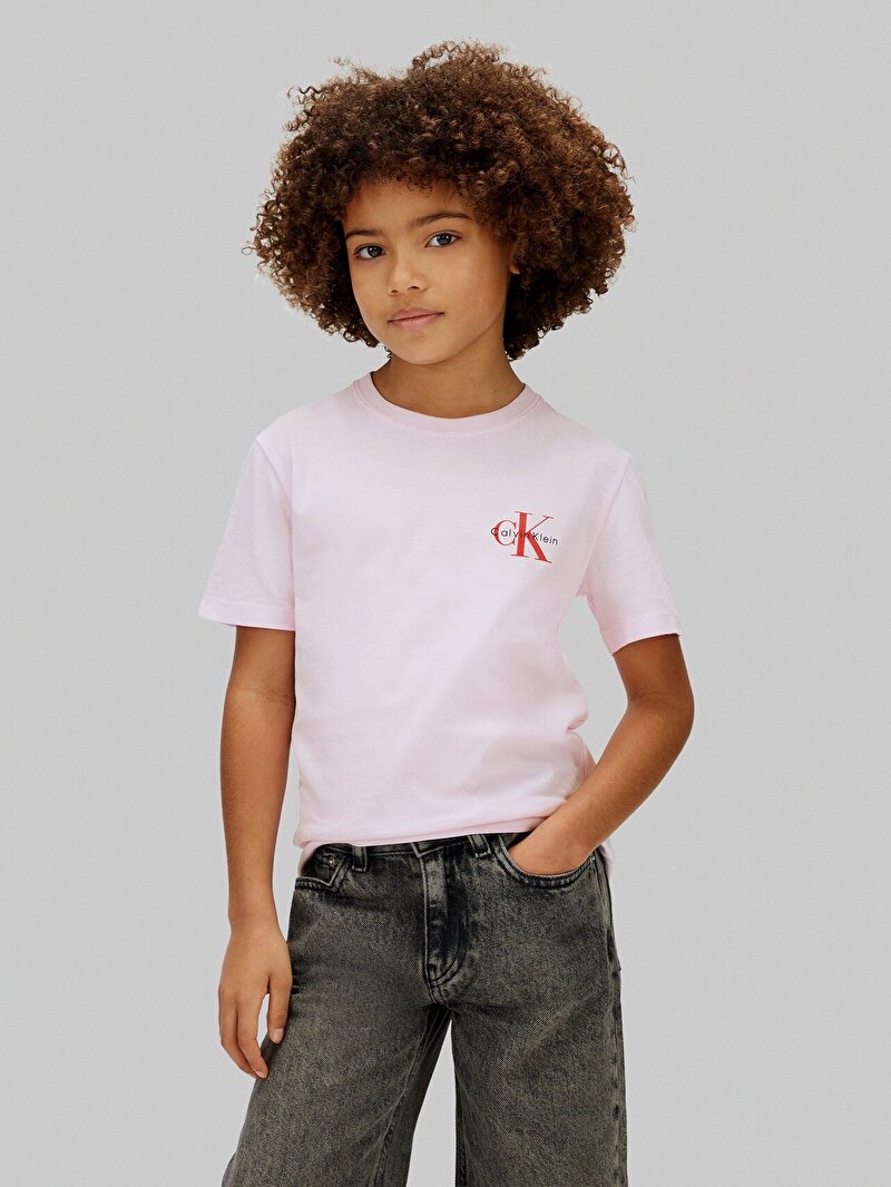 Calvin Klein Pembe Renkli Çocuk Unisex Chest Monologo T-shirt