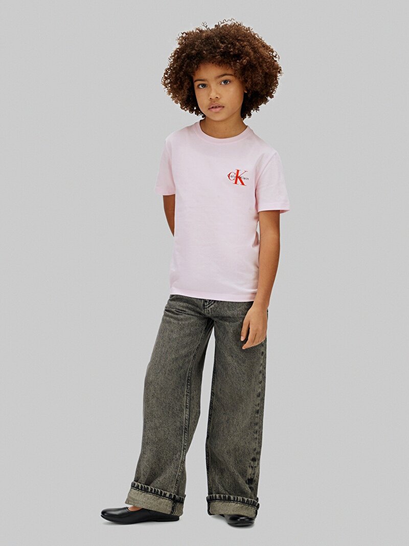 Calvin Klein Pembe Renkli Çocuk Unisex Chest Monologo T-shirt