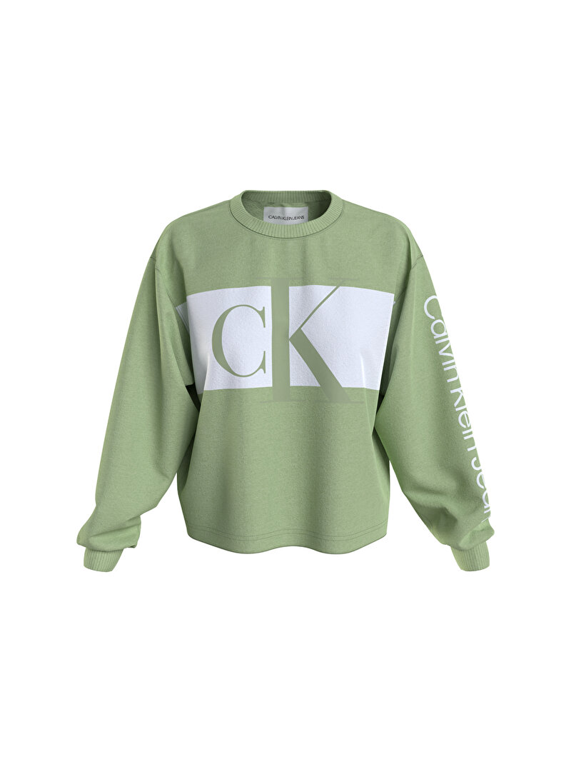 Calvin Klein Yeşil Renkli Kadın Oversize Organik Pamuklu Sweatshirt